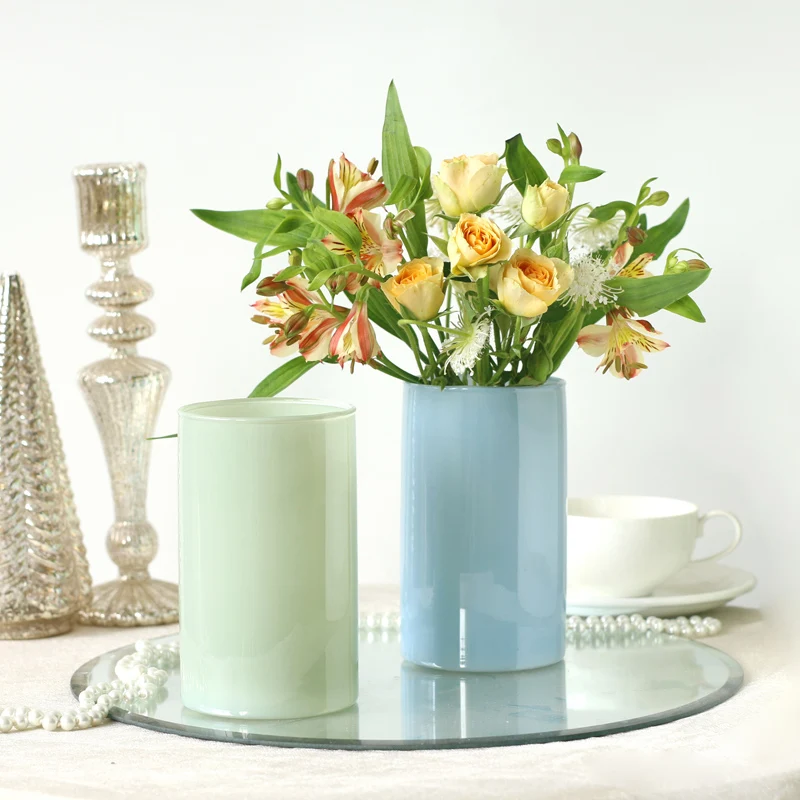 Nordic Morandi Glass Vase for Home Decor, Straight Hydroponic Flower Arrangement, Bathroom Accessories, Luxury Light