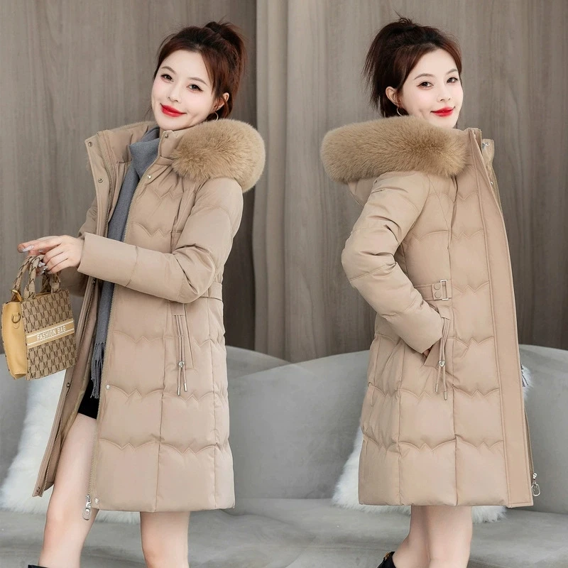 2026 new winter cotton jacket for women mid-long fashion slim cotton-padded jacket hooded femininas autumn winter outwear