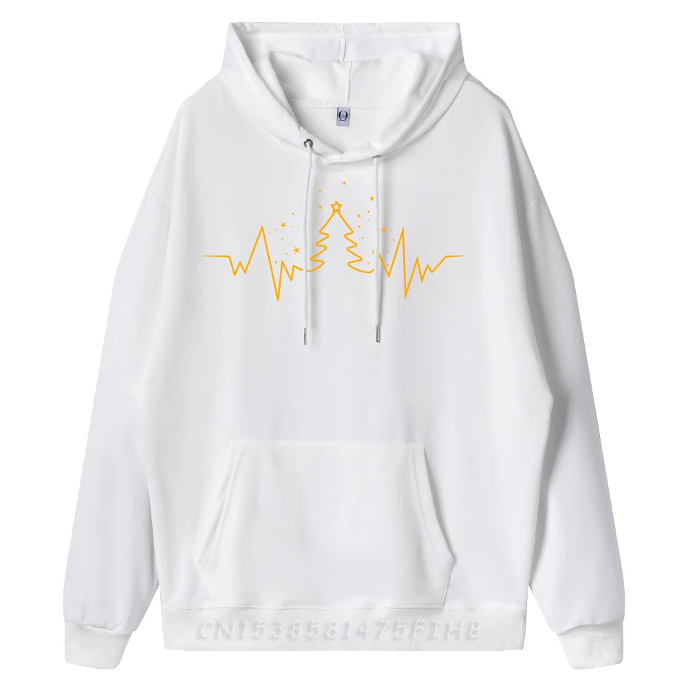 Christmas Tree Heartbeat Funny for Xmas Lovers White Hoodies Men Couples Streetwear Men Vintage