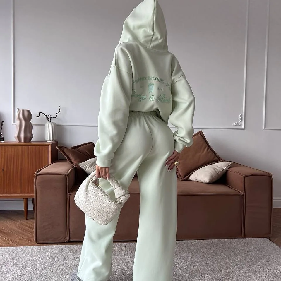 

Женская толстовка с капюшоном SS и вышивкой букв, толстовка большого размера + прямые брюки, уличная одежда