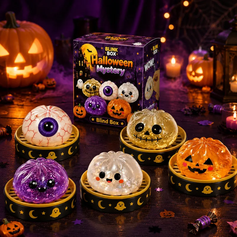 Halloween Squishy Dumpling Blind Boxtpr Fidget Toy Spooky Ghost Pumpkin Squeeze Stress Relief Decompression Halloween Party Gift