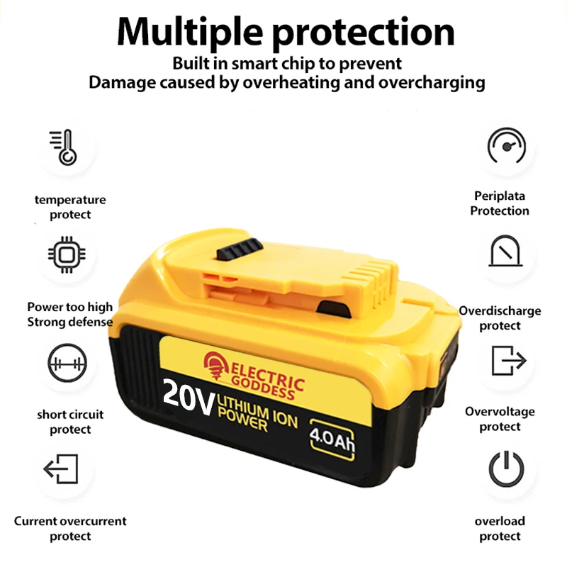 Electric Goddess New High-Performance Lithium Battery Long Endurance Large Capacity Compatible For Dewalt 20V battery