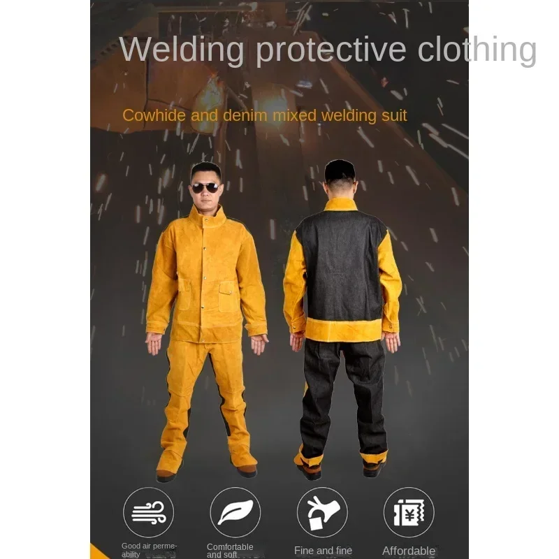 Workplace Safety Clothing Cowhide Welding Work Argon Arc Welding Long Sleeve Protective Anti Arc Splash Cowhide Clothing Suit