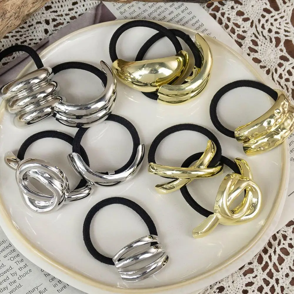 

4Pcs/Set Korean Metal Irregular three layers Hair Ties Rope Gold Color Metal Ponytail Holder Elastic Hairband Hair Accessories
