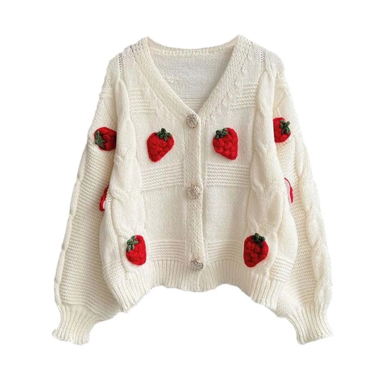 Korean Fashion Strawberry Sweaters Cardign for Women Autumn Winter Long Sleeve Knitted Woman Cardigan Single Breasted Jackets