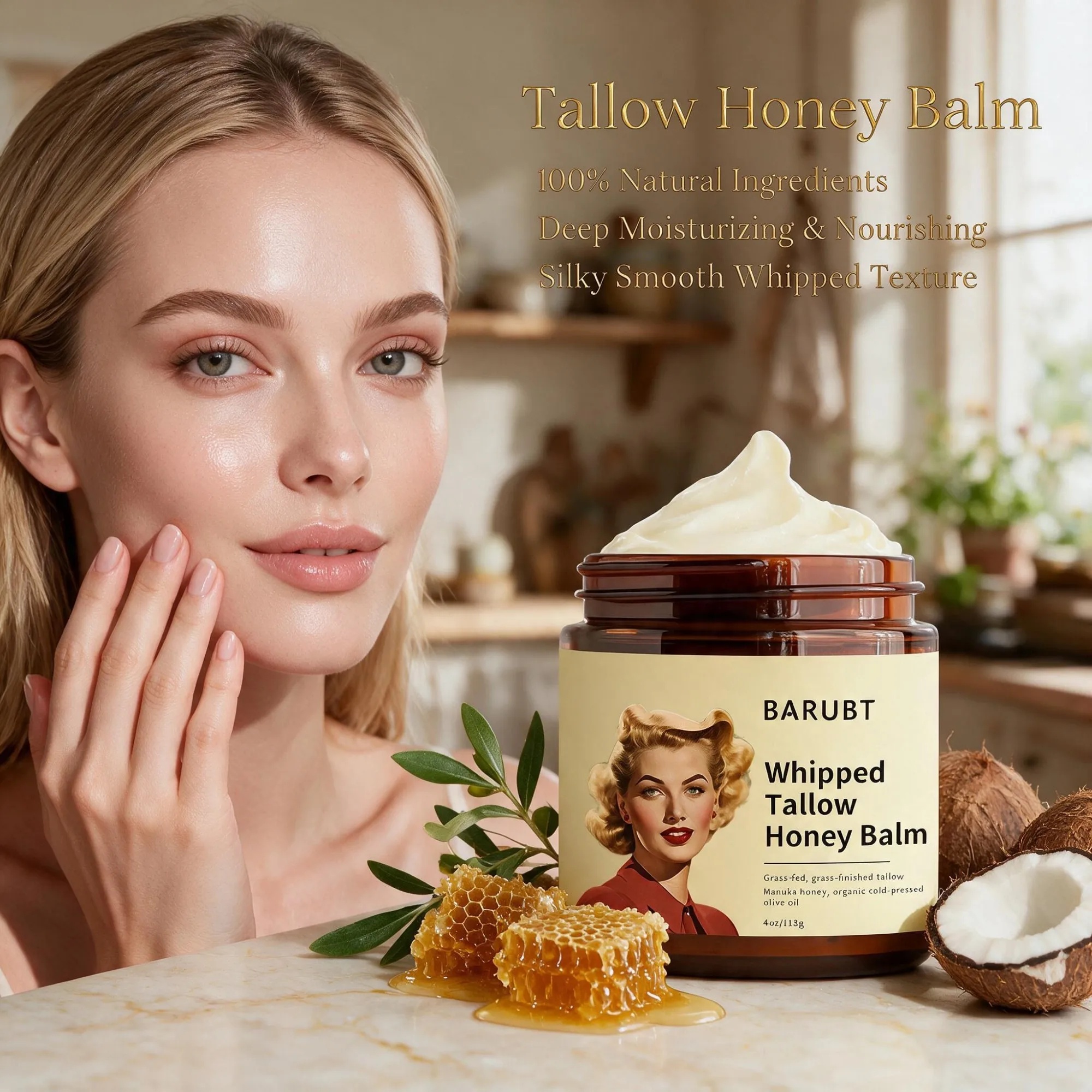 Organic Grass-Fed Beef Tallow Cream 2 Oz Jar, 2026 Honey Calendula Nourishing Moisturizer with Premium Fatty Acids, Gentle Skin Care for Dry & Sensitive Skin, Ideal Present for Halloween Thanksgiving Christmas