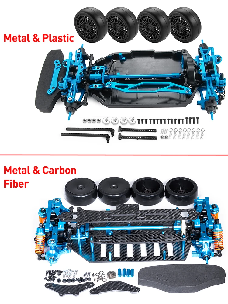 AXSPEED Chassis Frame Body Shell Assembled Set Metal & Plastic/Carbon Fiber for Tamiya TT02 1/10 RC Model Car Upgrade Parts