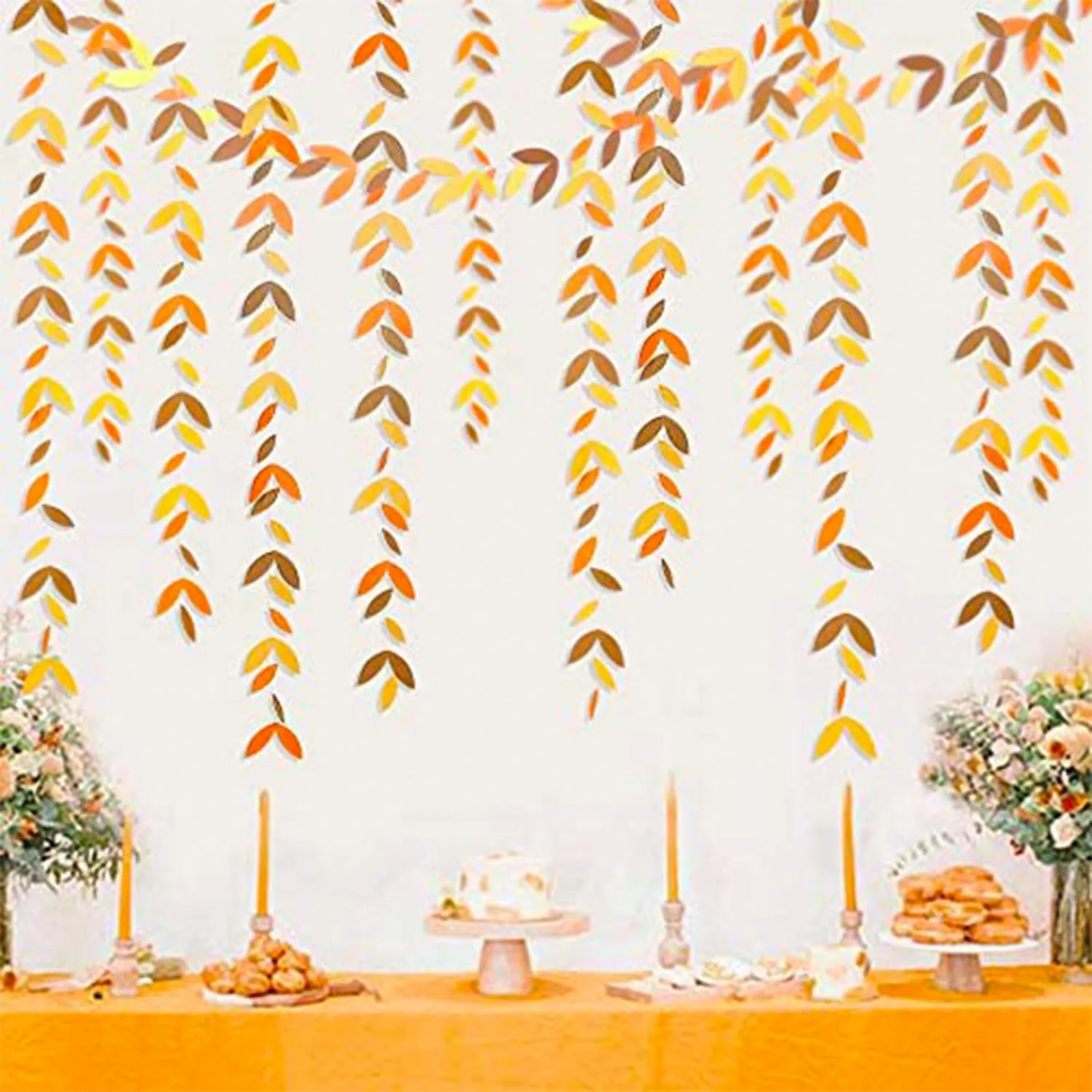 Guirxiété de Cuir oral elu en Papier Orange Jaune et Marron, Bannières d'Automne, Décorations de ixd'Anniversaire et de Thanksgiving