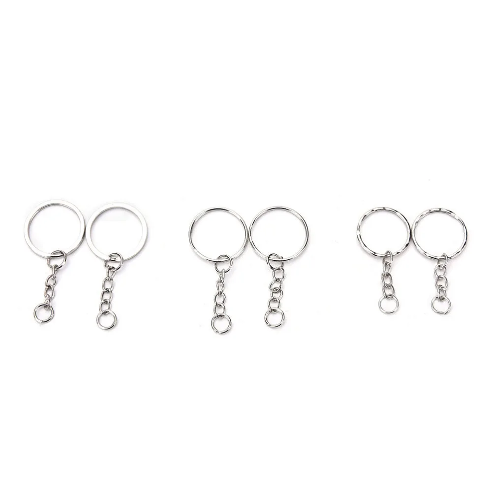 100 Pcs/Set Silvery Key Chains Stainless Alloy Circle DIY 3 Styles Jewelry Key Ring 25mm