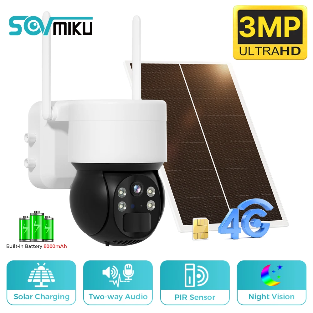 4G SIM Solar Camera HD 3MP PIR Human Detection Surveillance Camera Security Protection With Solar Panel PTZ Battery Camera