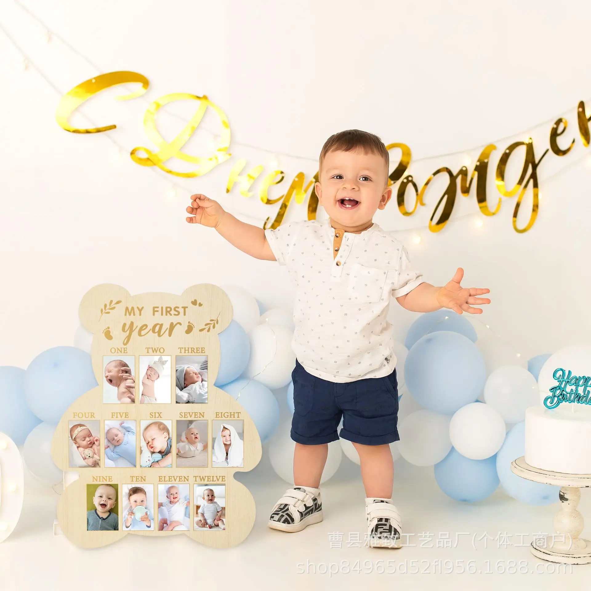 One Year Baby Birthday Photo Frame Wooden My First Year Milestone Board 12 Month Picture Display Board 1st Birthday Gift