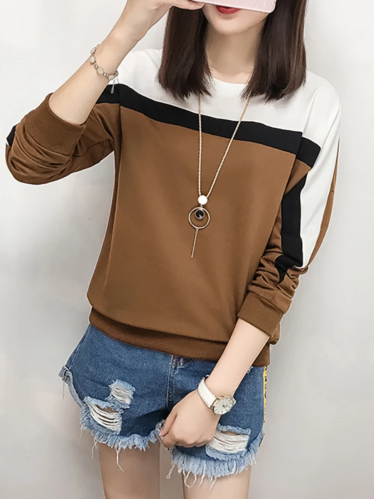 AOSSVIAO-Camiseta de manga larga para mujer, blusa holgada de algodón con cuello redondo, talla grande, otoño e invierno, 2024