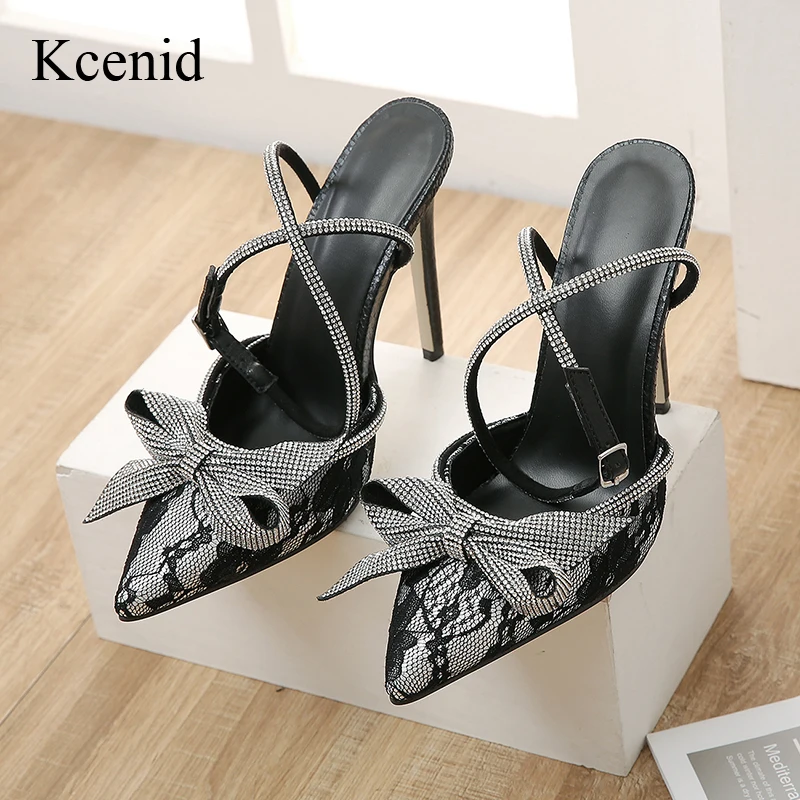 

Kcenid Ankle Strap Slingbacks Pumps Fashion Crystal Butterfly-knot Stiletto Sandals Women High Heels Sexy Pointed Toe Pumps