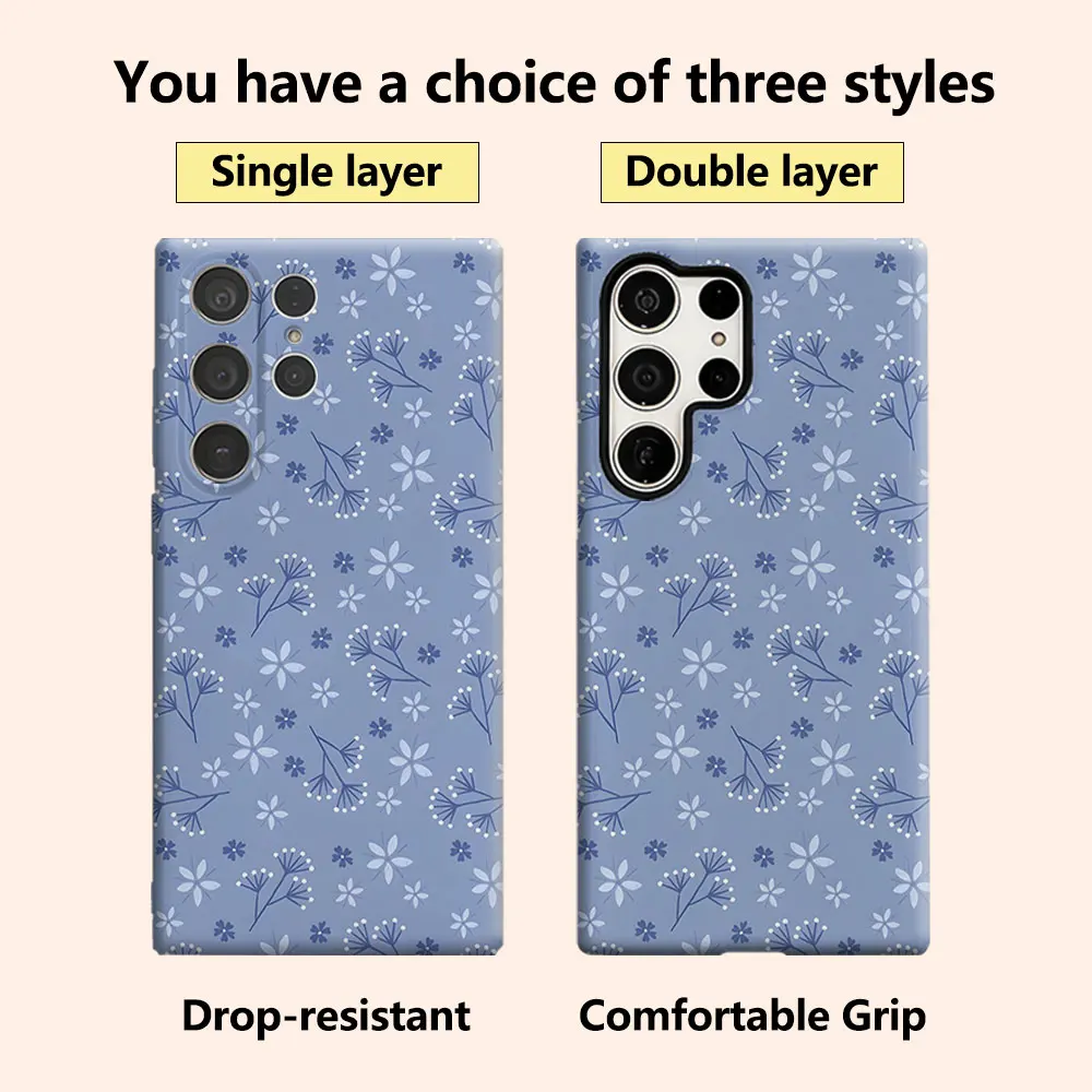 Blue Floral Luxury Fashion Full Lens Protective Case for Samsung Galaxy S26 S25 S24 A56 A36 Plus Ultra