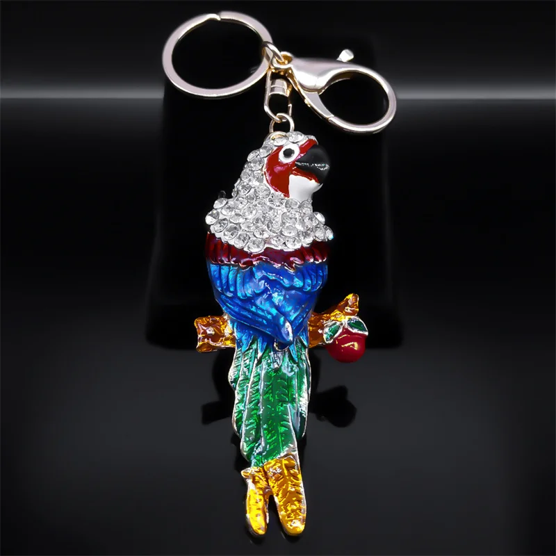 Parrot Bird Charm Keychain Women Men Alloy Rhinestone Colorful Crystal Animal Key Chain Accessories Wedding Party Gift K9253S04