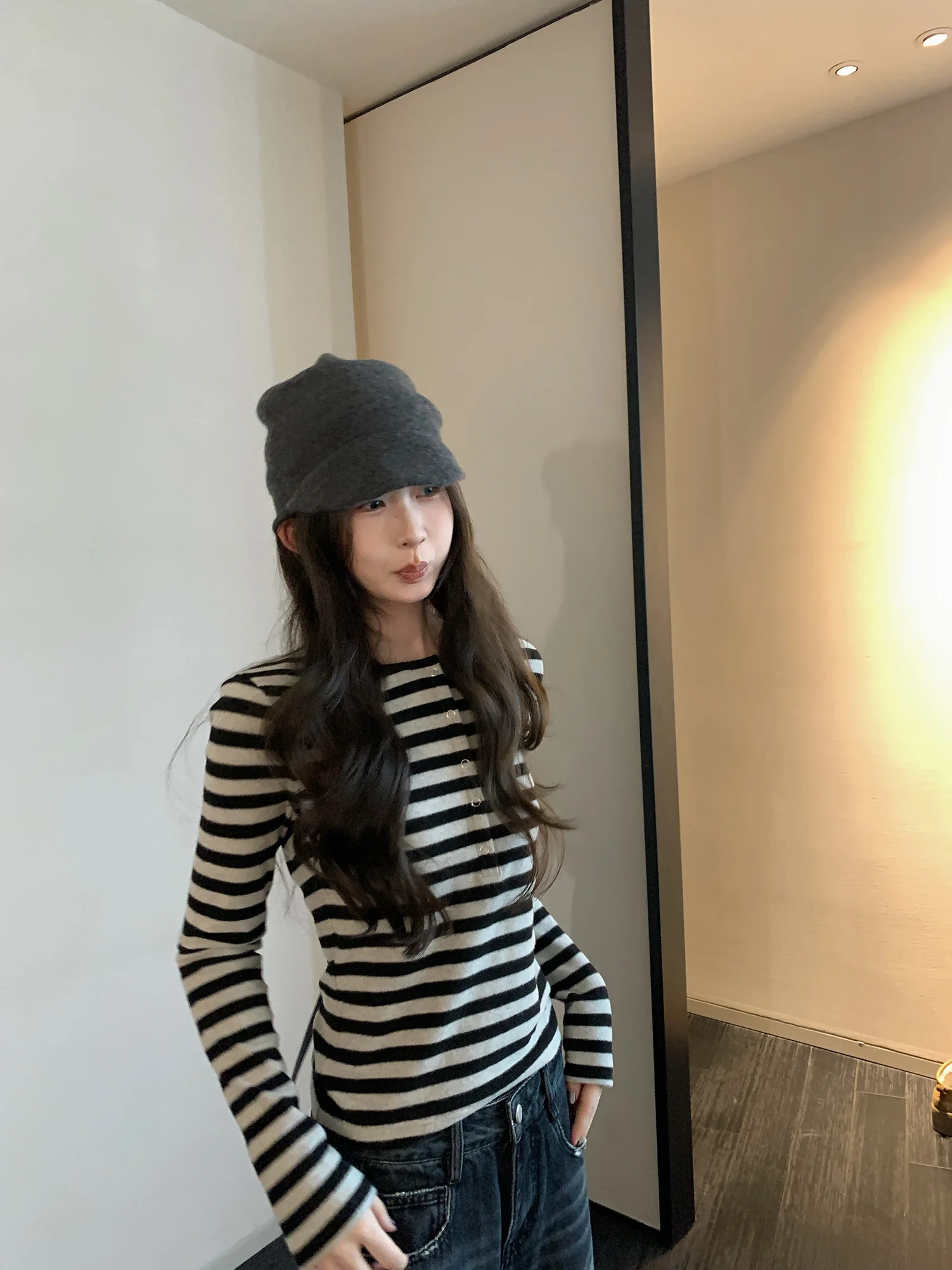 

Women's Long Sve T-irt Striped Pattern Button up Base Layer Top Casual Sle Contrast Color Straight Cut Fit for Autumn ...