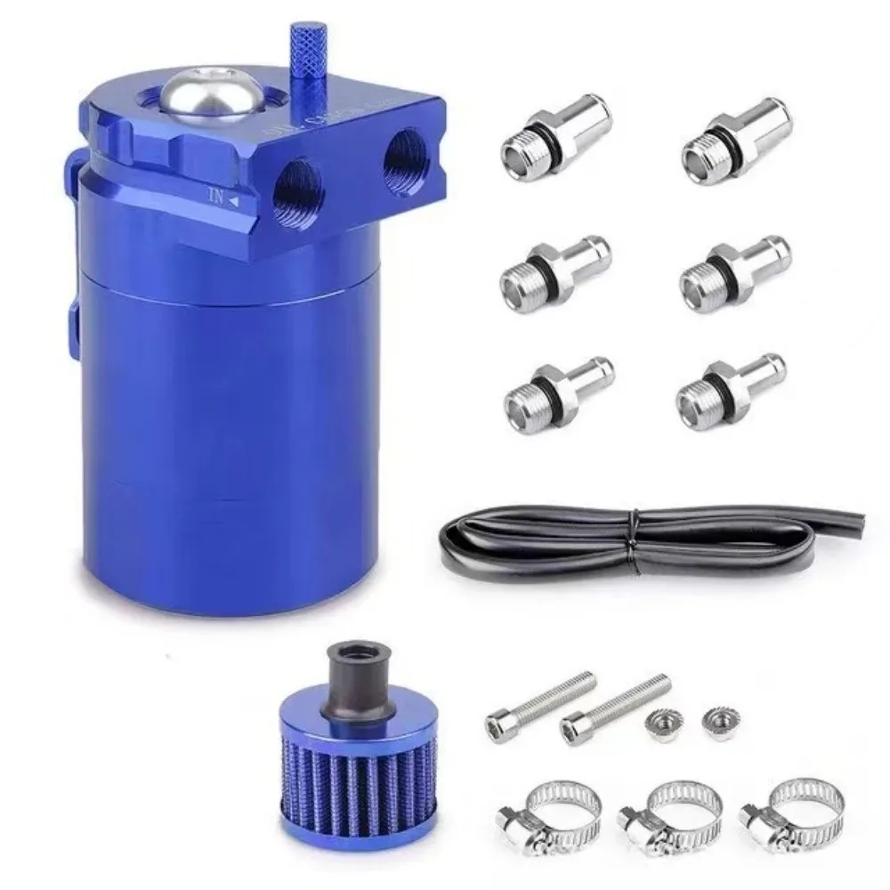 300ml Capacity Oil Catch Can 2 Port Design Baffled Design Oil Reservoir Air Filter Included Aluminum Material Baffled Oil Can