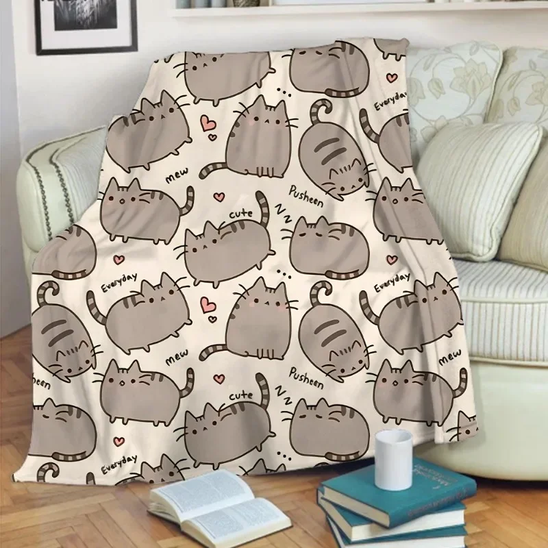 2024 Pusheen Blankets Anime Nap Blanket Flannel Throw Blanket Cartoon Beach Picnic Outdoor Camping Blanket Home Decorate Gifts