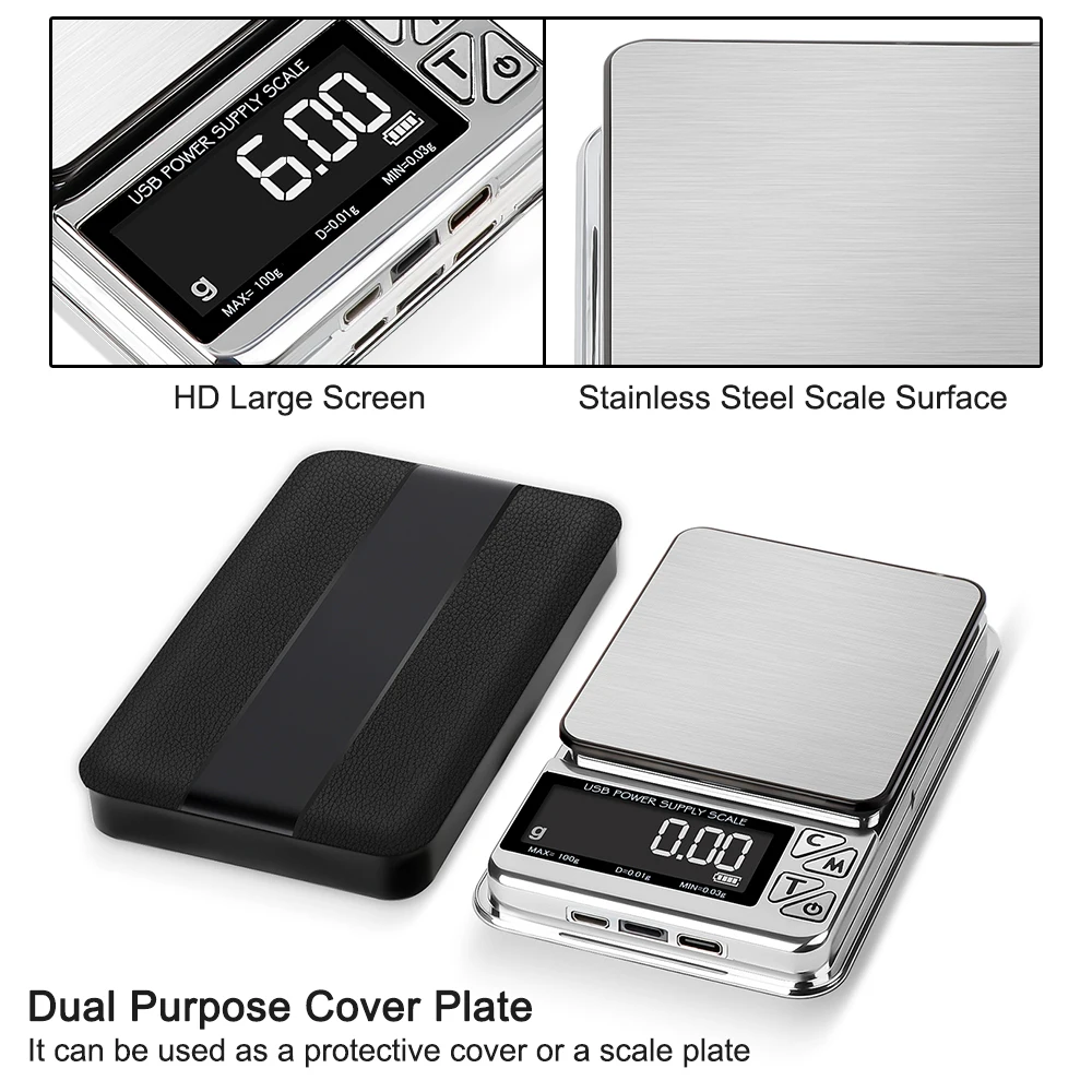 Stainless High Precision 100g/500g USB Charging Electronic Jewelry Scales Digital LCD Pocket Kitchen Scale