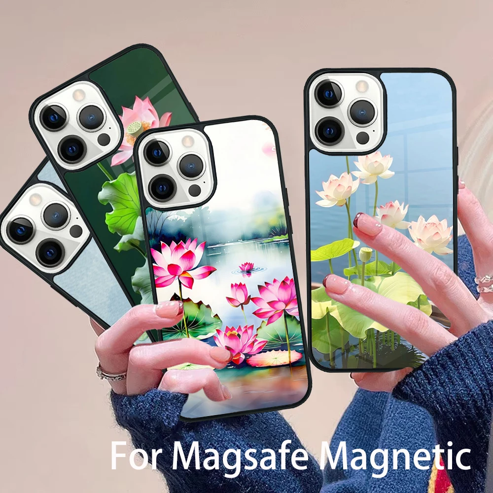 

Summer Lotus Phone Case Magesafe Magnetic Wireless Cover For IPhone 16 11 12 13 14 15 Pro Max Plus Mini
