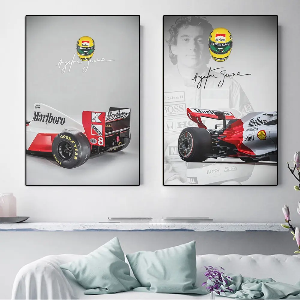 Retrato en Lienzo del Piloto de Carreras Ayrton Senna, Gran Premio, Arte Mural Icónico para Decoración del Hogar y Oficina, Póster Impreso de Auto de Carreras, Legendario