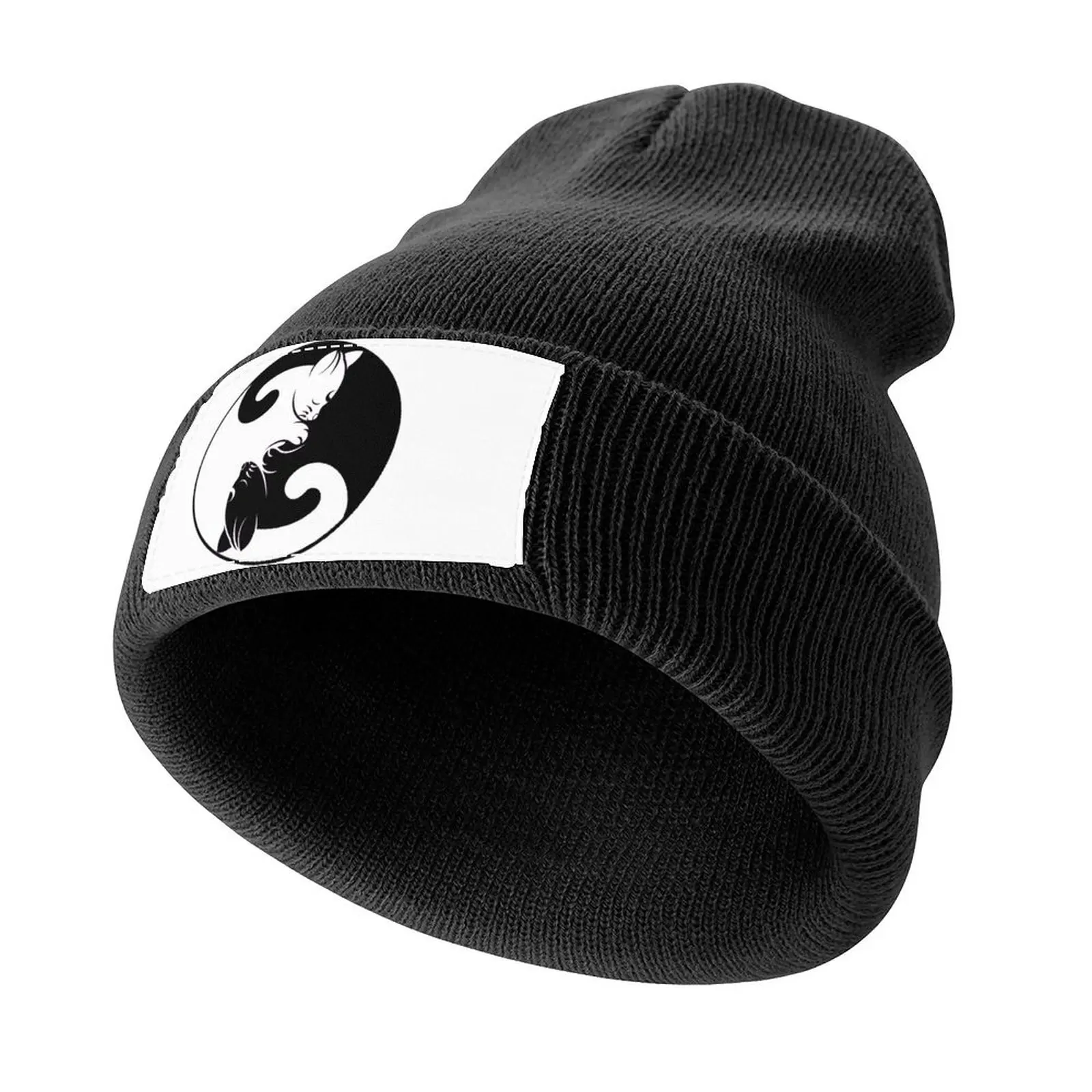 Ying Yang Cats - Black & White Knitted Cap Bobble Hat Rave Thermal Visor For Women Men's