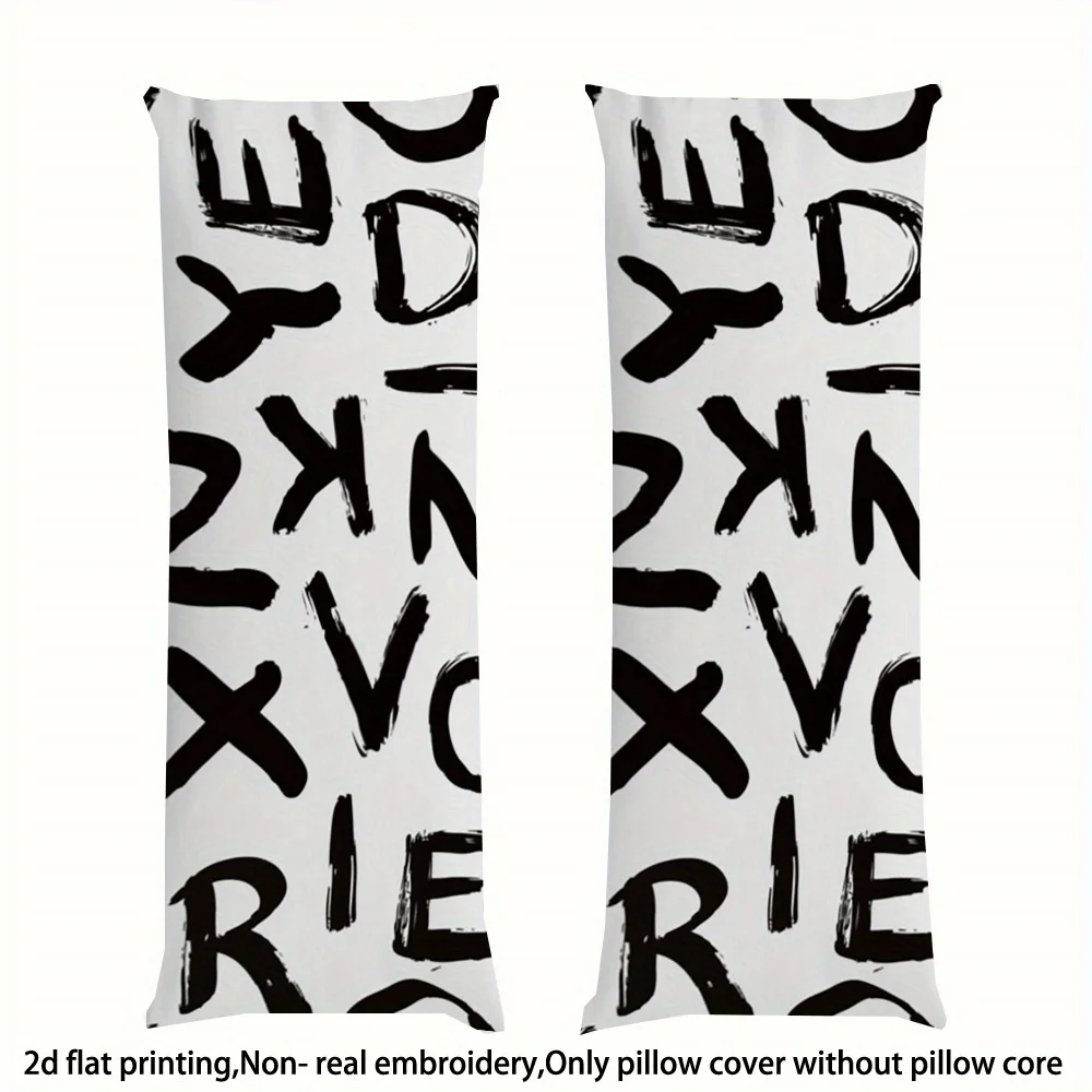 1pc Reversible Printed Long Pillowcase, Size 50.8X137.16 cm, Original Color Solid Brush Abstract Black And White Letter Style, P