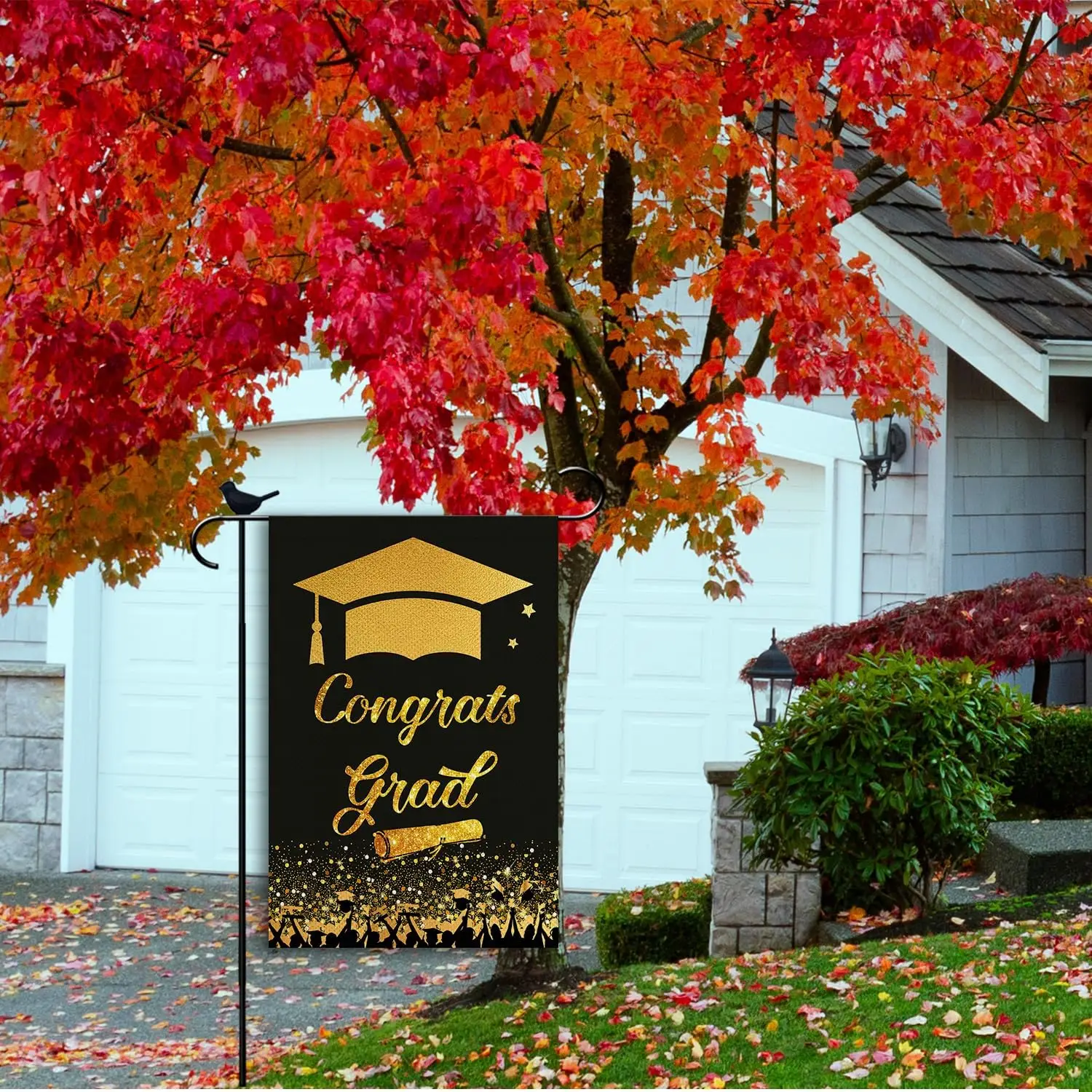 Congrats Grad Diploma Cap Garden Flag Class Of 2026 Graduation Ceremony Small double sided Seasonal Burlap Garden Farmhouse  yyi