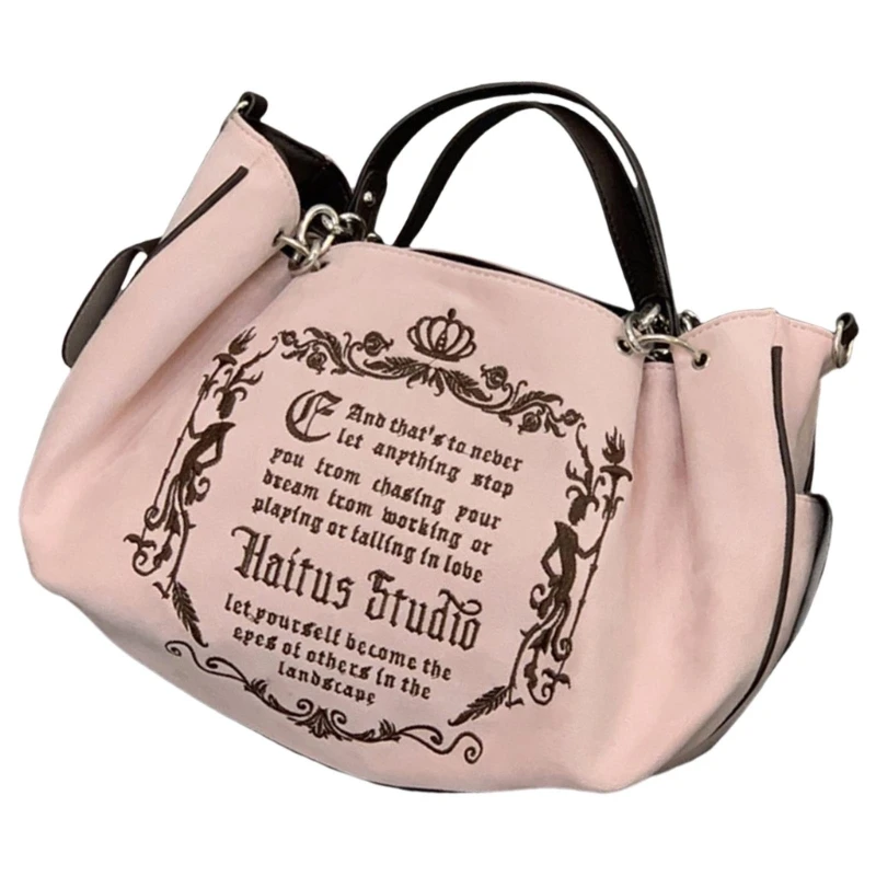 Multifunctional Interior Canvas Pumpkin Shoulder Bag for Women Chain Handle Gothic Letter Embroidery Crossbody Bag