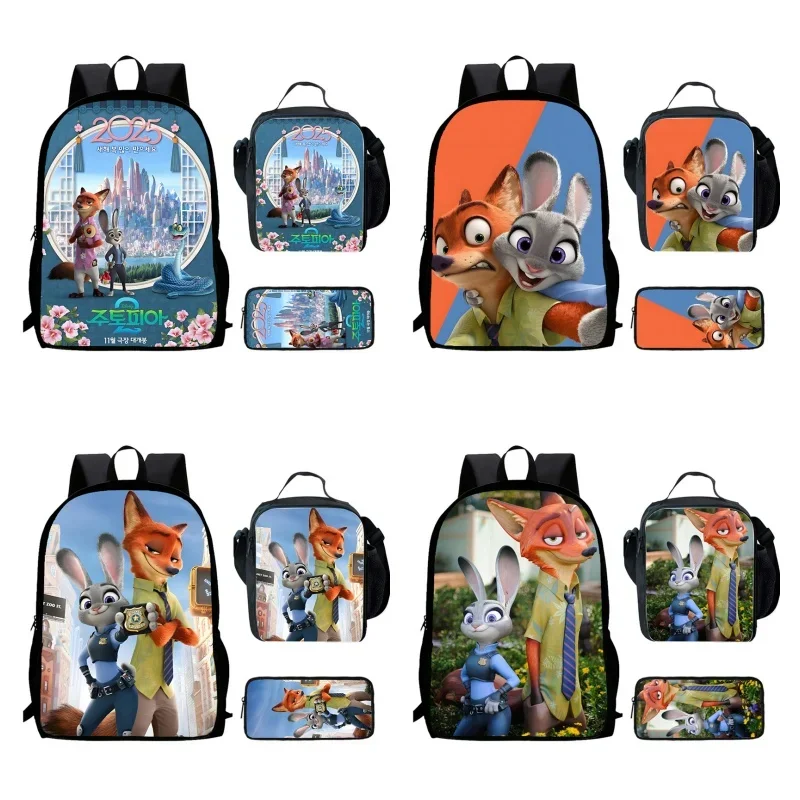 

Cartoon Zootopia Child School Backpack With Lunch Bags Pencil Bags For Age 4-9,Light Weight Child School Bags For Boys Girls