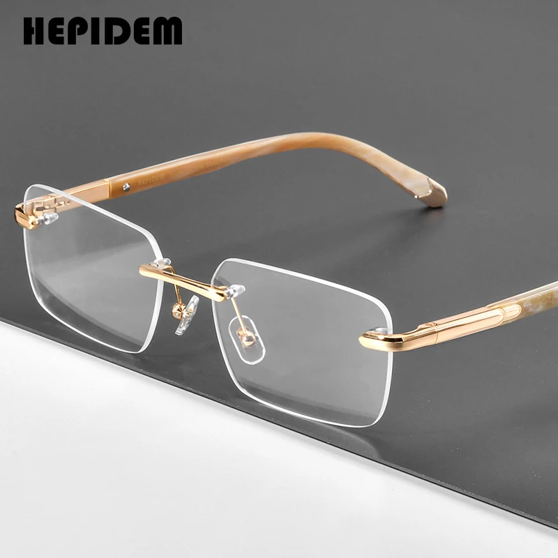 HEPIDEM Buffalo Horn Glasses Frame Men 2024 New Square Women Rimless Eyeglasses Frames Buffs Horn Eyewear H0041