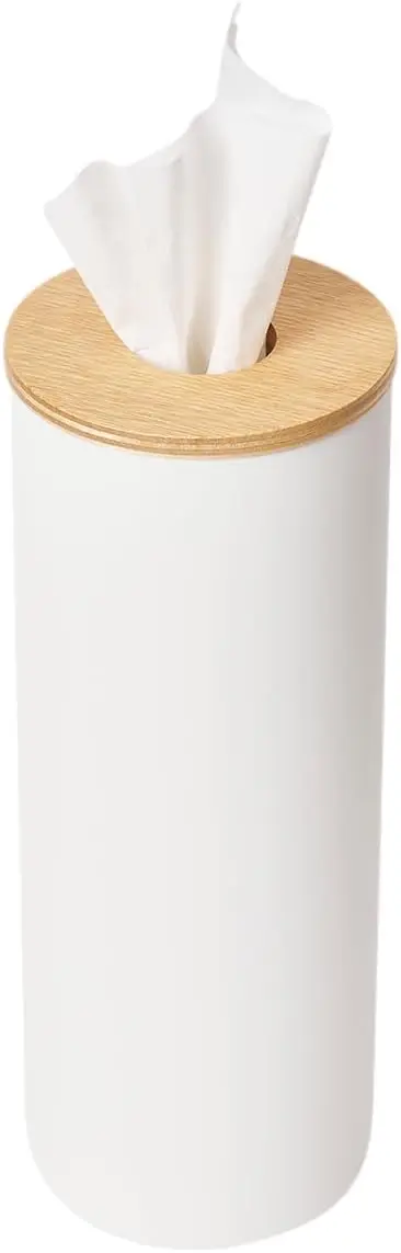 

Reusable Round Tissue Holder Case with Wooden Lid, Large Metal Tissue Container for Home Organization