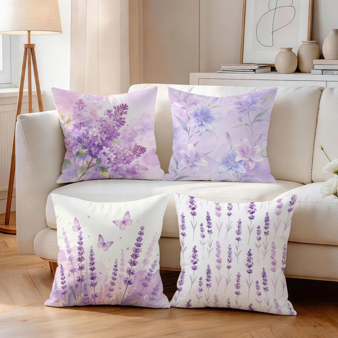 Purple Toned Flowers Pillowcase Printed Polyester 40/45/50cm Throw Pillowcover Decorative Sofa Cushion Pillowslip Home Decor