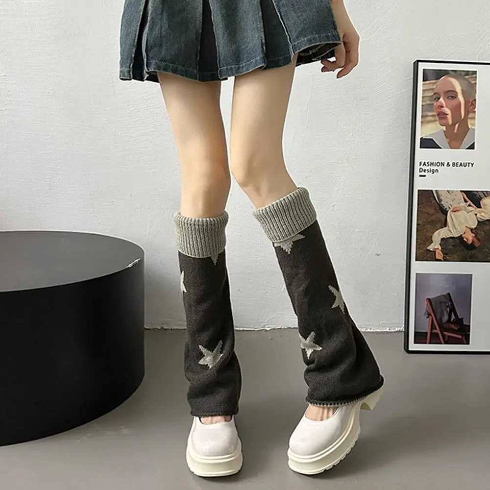 Five Pointed Star Knitted Foot Cover Y2K Double-sided Wear Women Leg Warmers Harajuku Style Soft Lolita Boots Cover