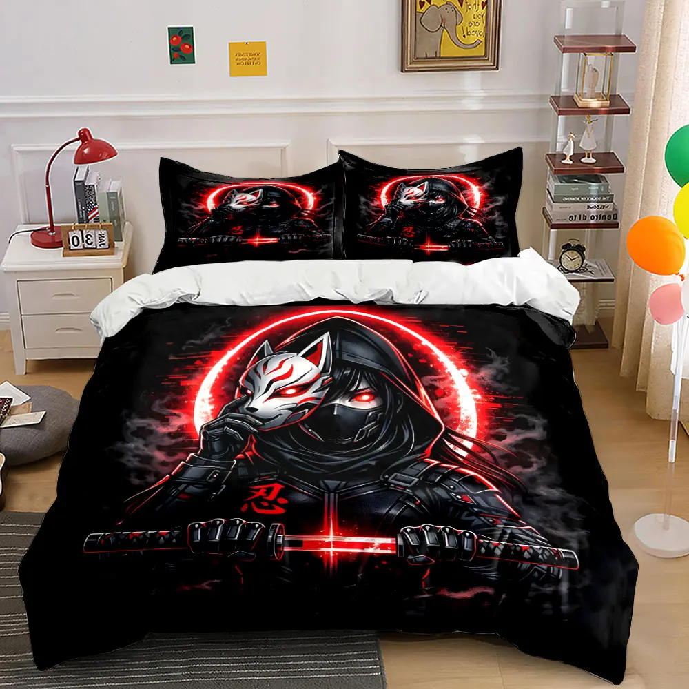 Red masked ninja with glowing sword Bedding Set for Kids Luxury Gift 3pcs Digital Print Comforter Set Soft Comfortable