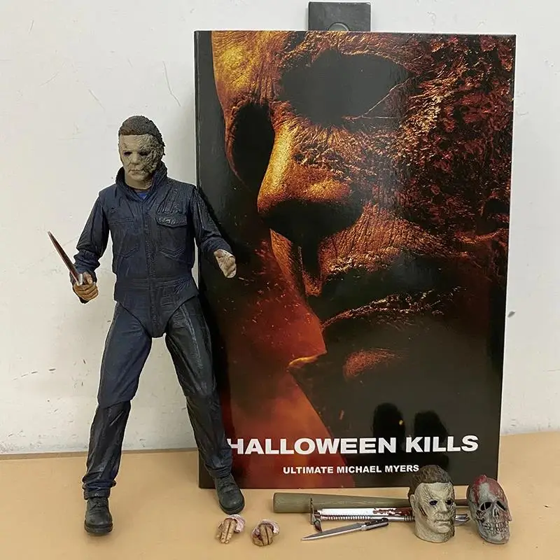 NECA Michael Myers Figurka Ultimate Halloween Końcówki Michael Myers z dynią LED Halloween Horror Zabawka Lalka Prezenty świąteczne