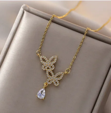 여성용 마이크로 상감 나비 쇄골 체인, 2023 새로운 트렌드 인, 라이트 럭셔리 러브 티타늄 스틸 목걸이, 여성용 틈새 시장
