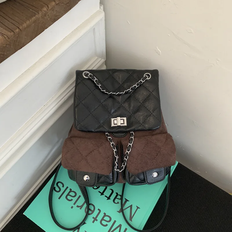 

Women's Quilted Chain Backpack, Casual Shoulder Purse, Versatile Day to Night Tote, Minimalist Sling Bag Textured Top Handle Bag