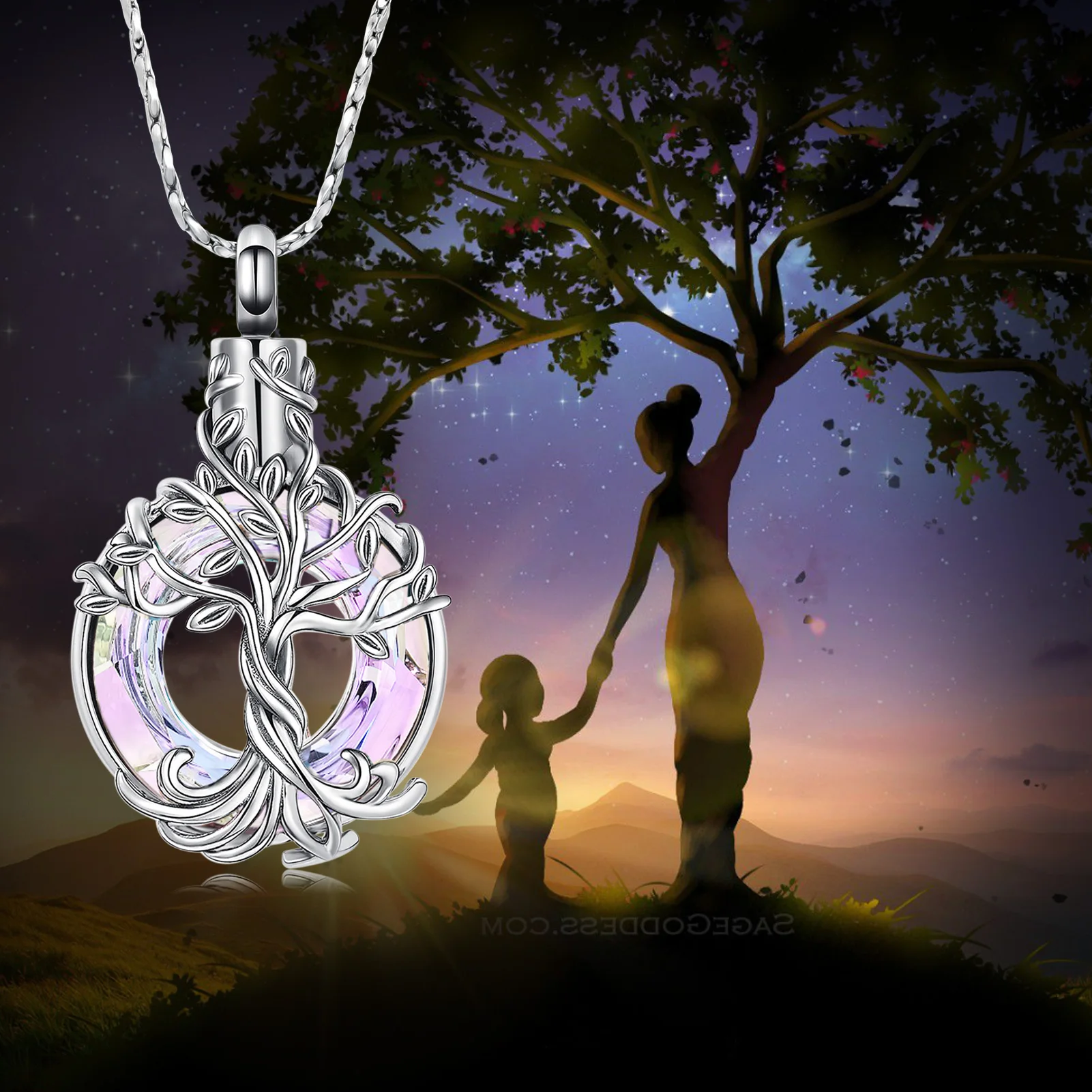 Elegant Urn Necklace Tree of Life Loop Shape Pendant Symbolizing Eternity Pet Ashes Holder Stainless Steel For Women Jewelry