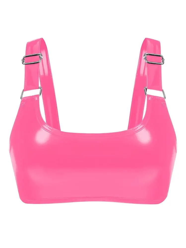 Neues Halfter-Top aus glänzendem PVC-Kunstleder, Bustier-Top, Bikini-Crop-Tops, kurzes Croptop, sexy BH, Clubwear, ärmellose Camisole