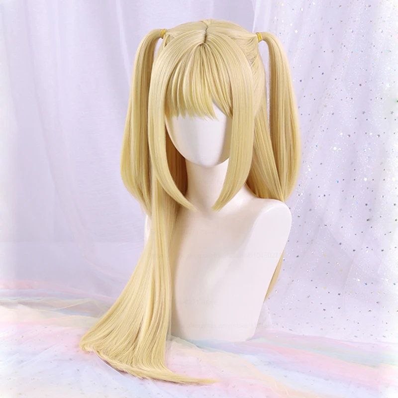 Anime Death Note MisaMisa Cosplay Wig Long Yellow Double Tails Misa Amane Cosplay Heat Resistant Synthetic Hair Wigs + Wig Cap