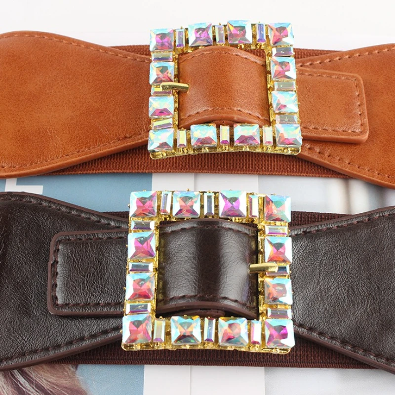 حجر الراين مشد حزام أنثى فتاة مصمم فاخر واسعة مطاطا Cummerbund أحزمة أنيقة للنساء فستان الشرير القوطية حزام الخصر