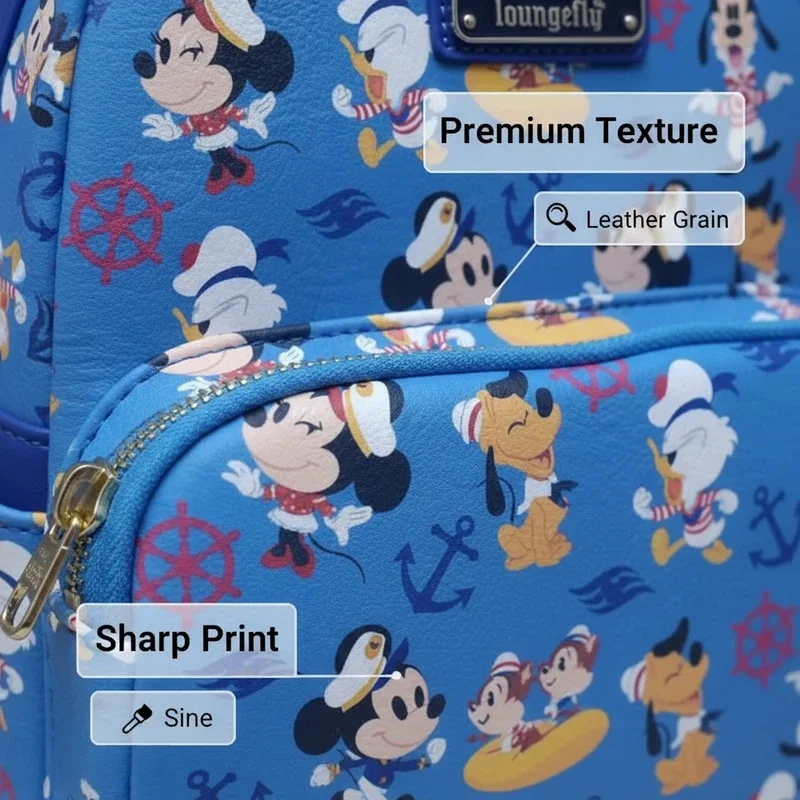 디즈니 X 라운지플라이 미키 도널드 프린트 백팩 디즈니 팬 및 일상 사용을 위한 귀여운 패션 책가방