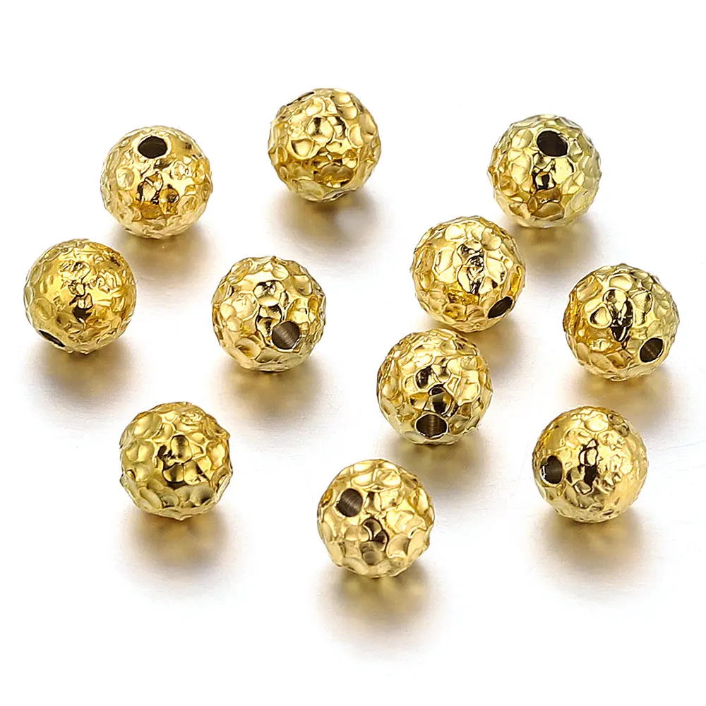 10pcs 4 6 8mm Gold Plated Stainless Steel Frosted Hammered Ball Beads Charm Loose for Bracelet DIY Jewelry Making Supplies Waist - Image 2