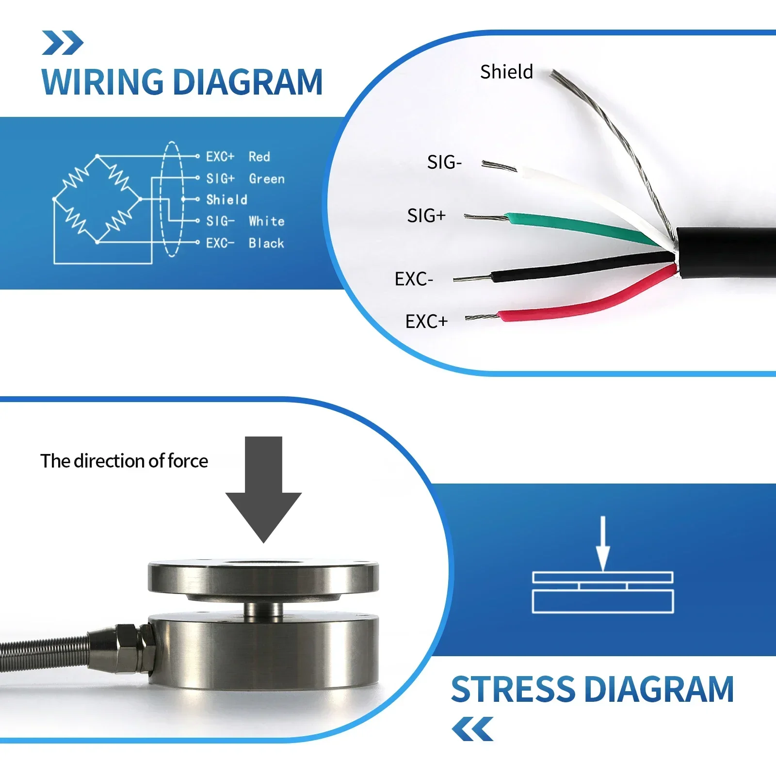 Load Cell Sensor + Indicator Display,Test Compression Force Weight Pressure Sensor for Scale Range 10KG - 5000KG
