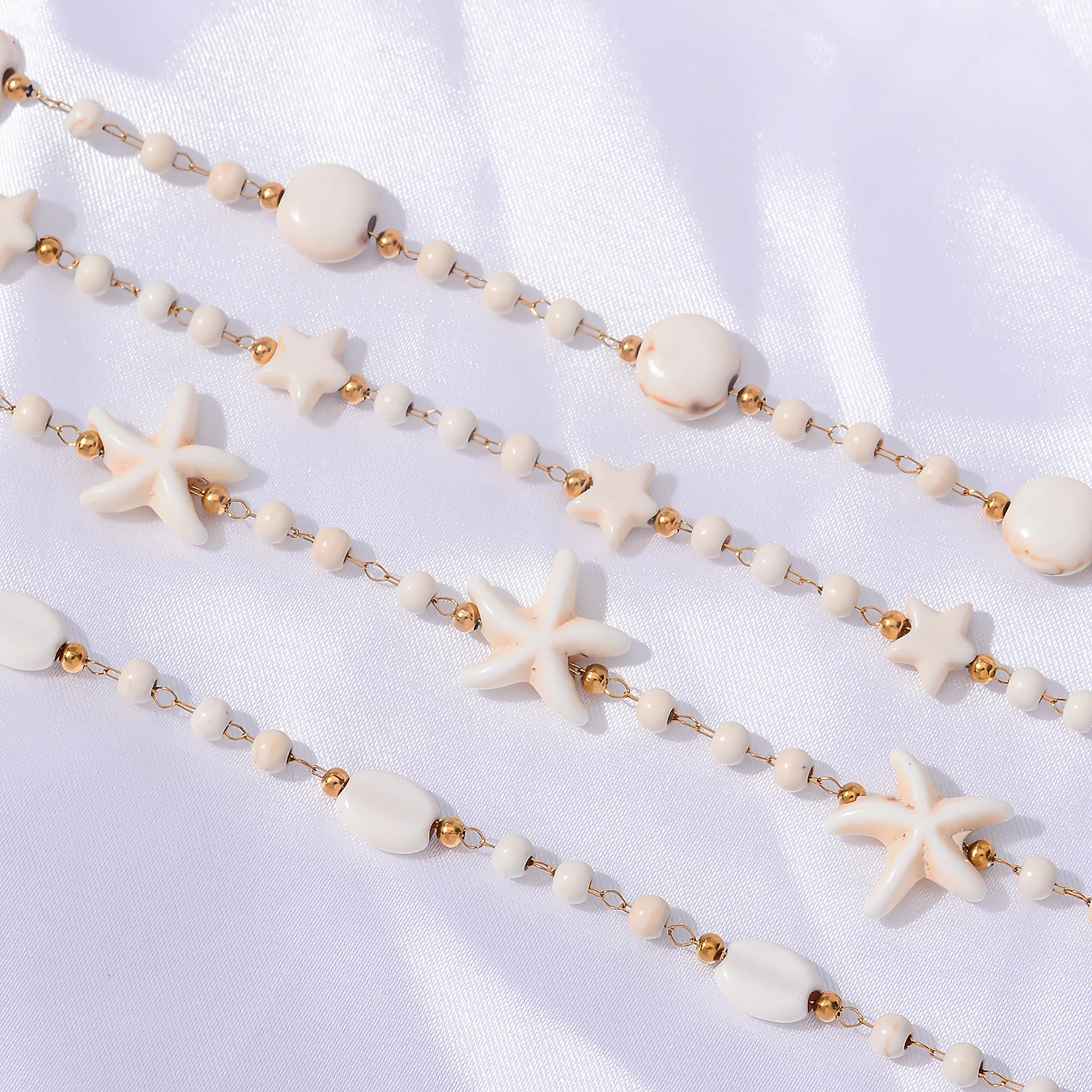 

Bulk 1m/lot White Natural Stone Starfish Beaded Chain Women Bracelet Necklace Stainless Steel Jewelry Making Components