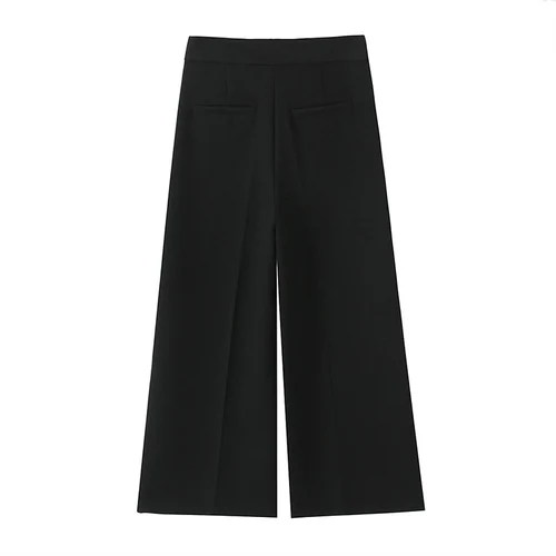 Imagen 2 del producto Willshela, pantalones de pierna ancha con cremallera frontal negra a la moda para mujer, pantalones Vintage de cintura alta hasta el tobillo para mujer, pantalones elegantes para mujer