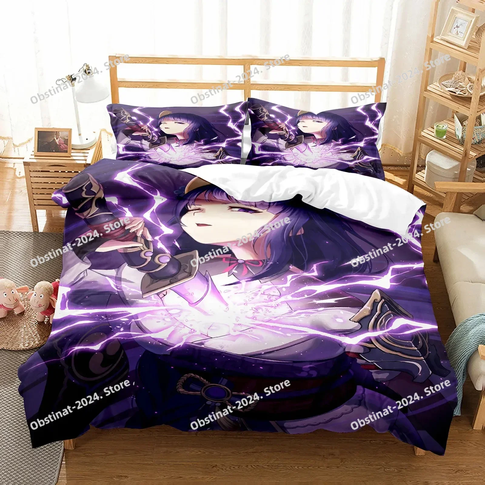 

Anime Girl Genshin Impact Beelzebul Bedding Set Duvet Cover Bed Set Quilt Cover Pillowcase Comforter king Queen Size Boys Adult