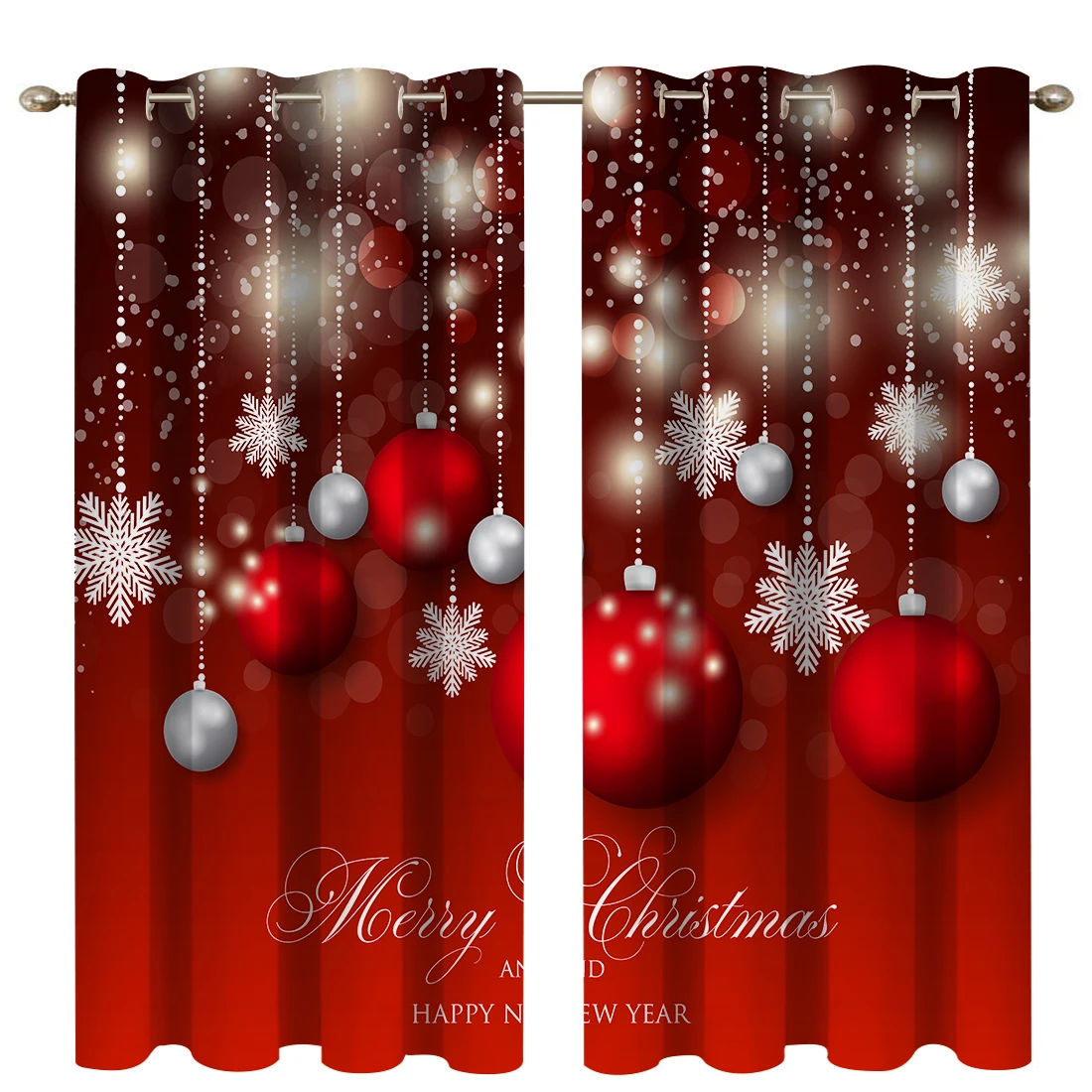 

2 Pcs/set Christmas Snow Balls Thickened Cloth Curtain Nordic Window Blackout Curtains for Bedroom and Living Room