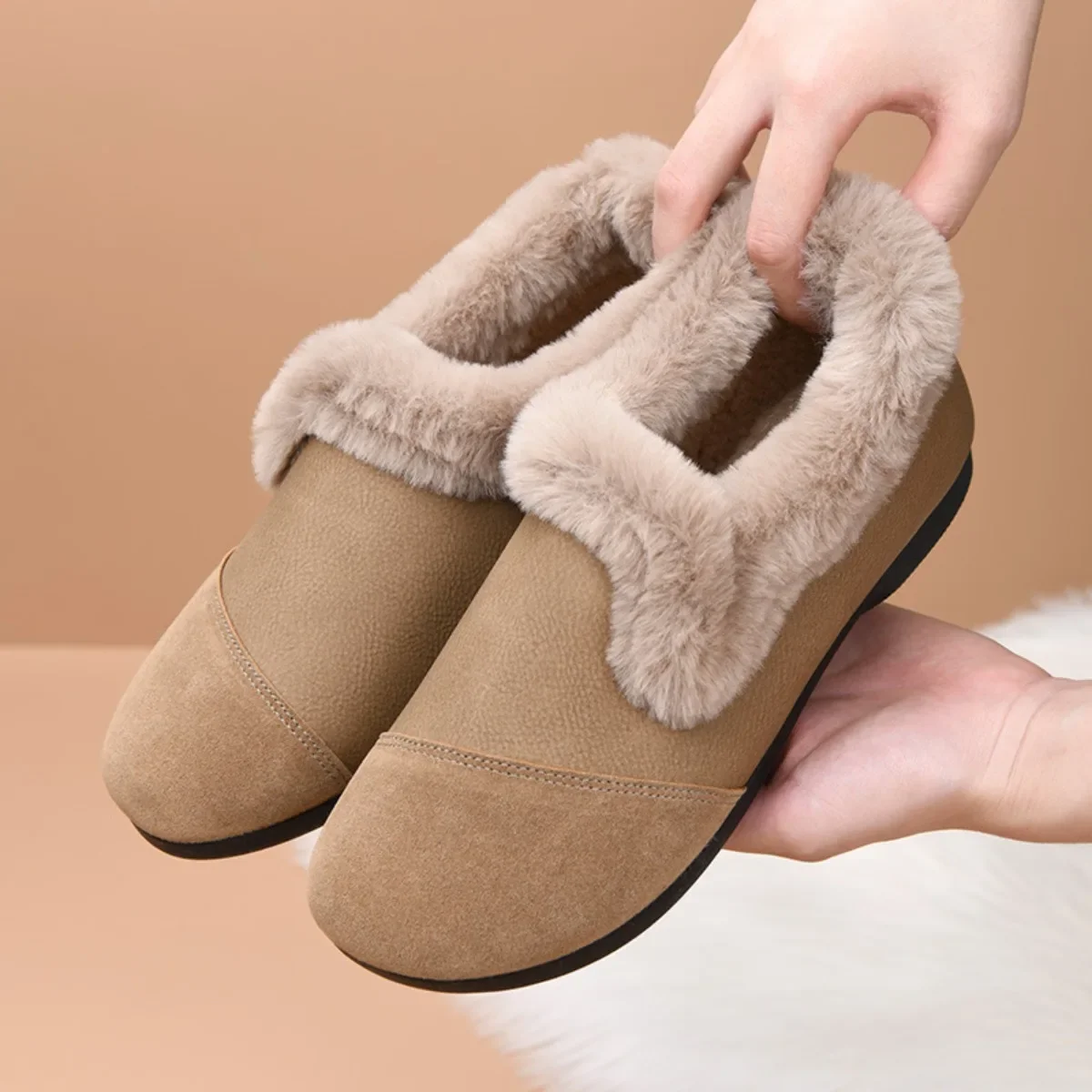 Winter Versatile Retro Plus Velvet Round Head Flat Bottom Warm Bean Shoes Women's Cotton Shoes Snow Boots